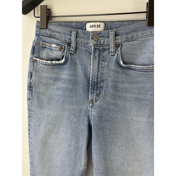Agolde Merrel Mid Rise Straight Leg Jean Frayed Hem Light Wash Astray Size 24 - Picture 4 of 14